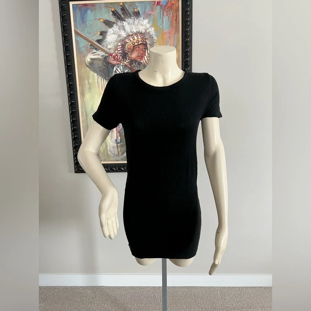 Brandy Melville Black Ribbed Short Sleeve Mini Dress – Size S - Picture 2 of 7